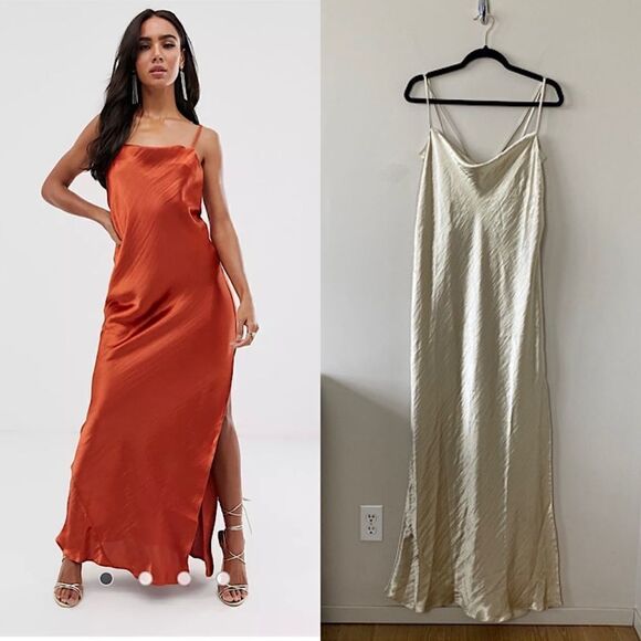 Nwt-asos DESIGN cami maxi slip dress in high shine satin with strappy back - Picture 1 of 16